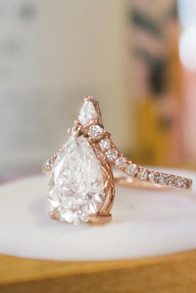 brilliant-earth pear cut diamond rose gold pave band