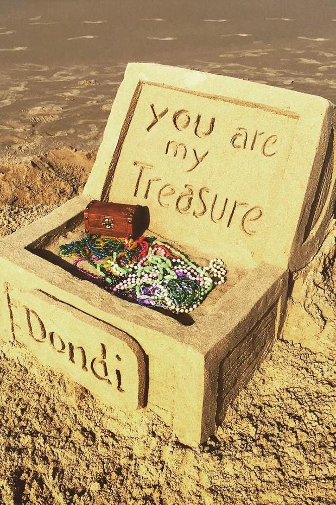 Beach Proposal Ideas Buried Treasure Sand Chest With Engagement Ring