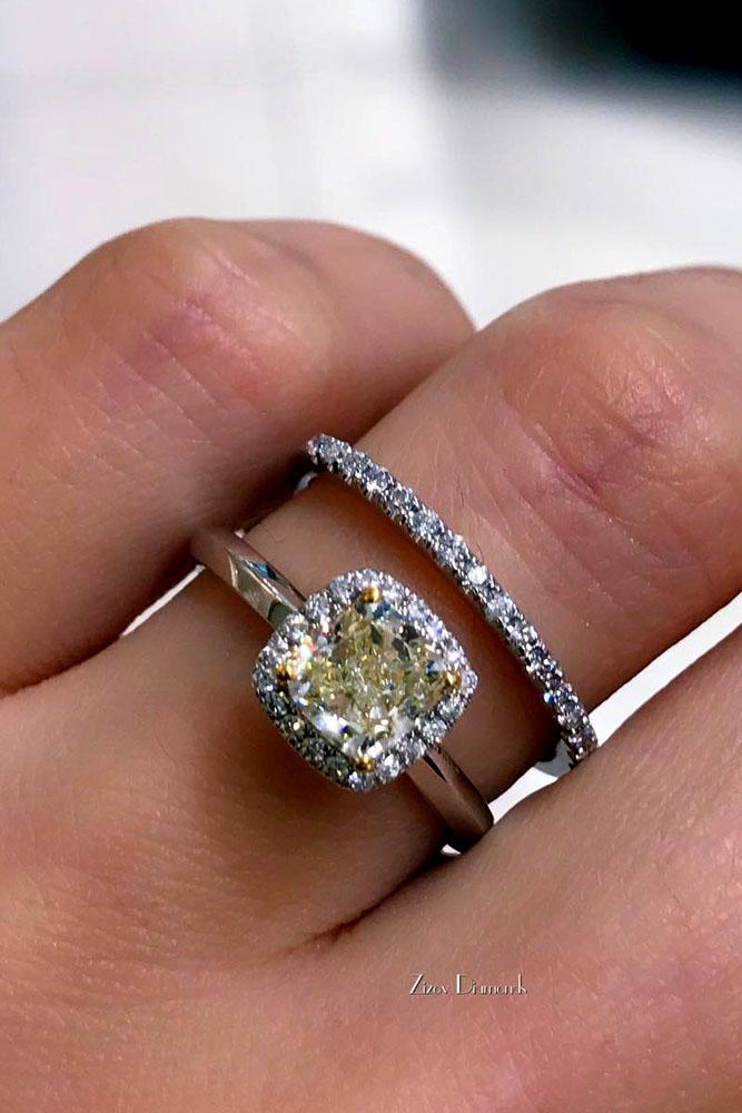 cushion cut engagement rings colored diamond halo