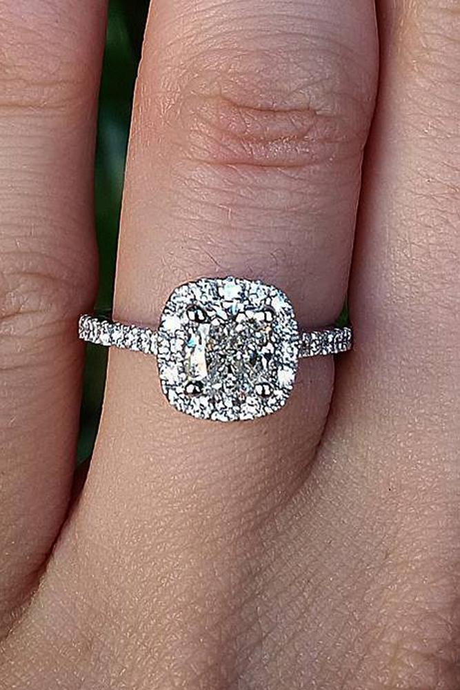 cushion cut engagement rings halo pave band diamond