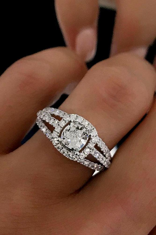 cushion cut engagement rings unique white gold halo