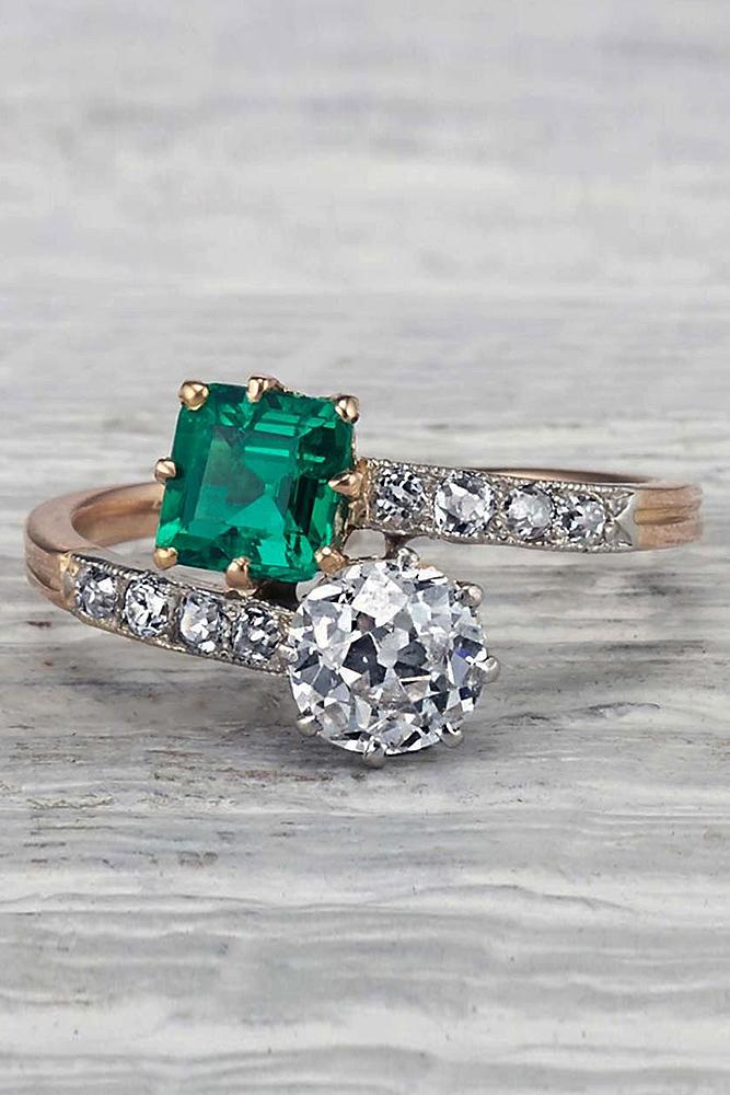 princess cut engagement rings rose gold pave band vintage