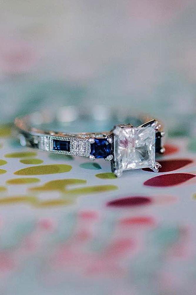 princess cut engagement rings solitaire pave band diamond sapphire
