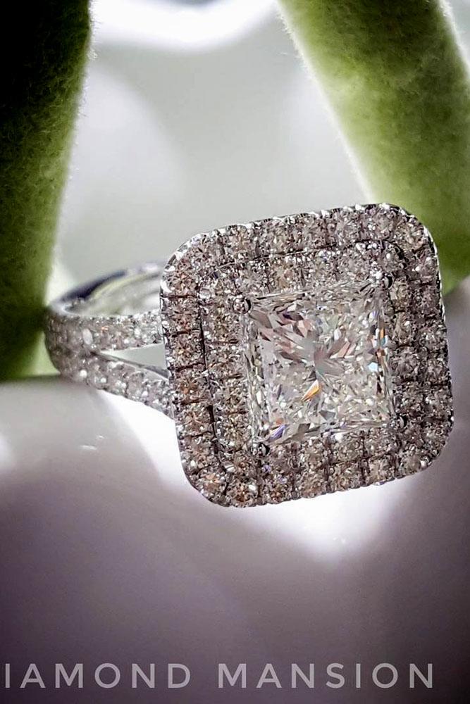 princess cut engagement rings split halo unique white gold