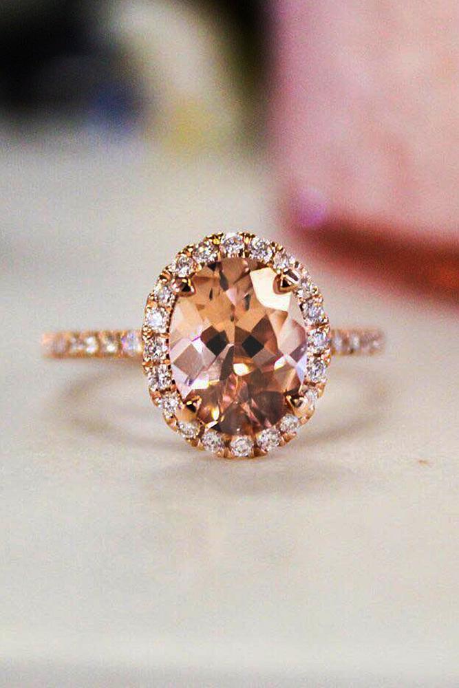 rose gold engagement rings oval cut halo pave band moissanite