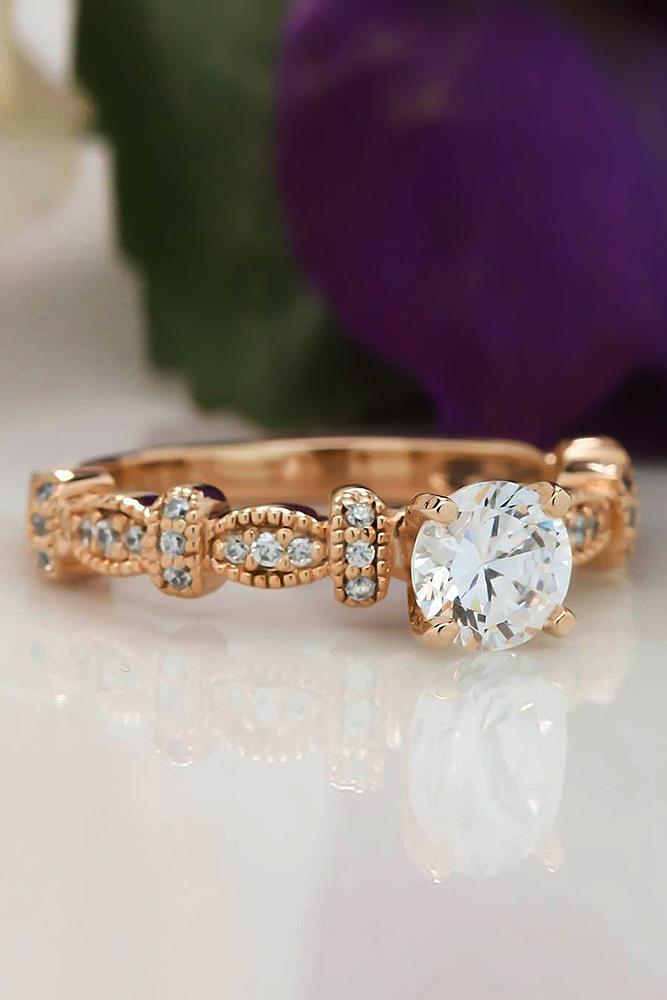 rose gold engagement rings round cut diamond vintage