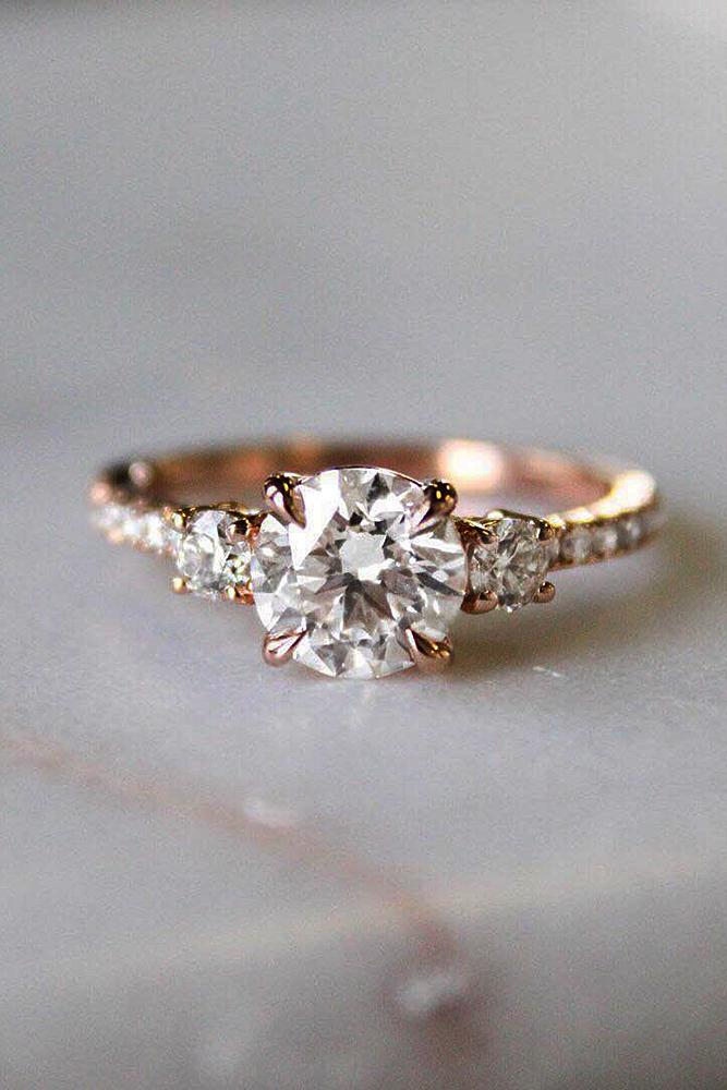 rose gold engagement rings solitaire diamond round cut pave band