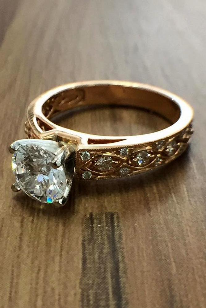 rose gold engagement rings vintage center diamond ring