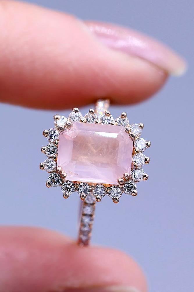 rose gold engagment ring vintage rose stone emerald cut