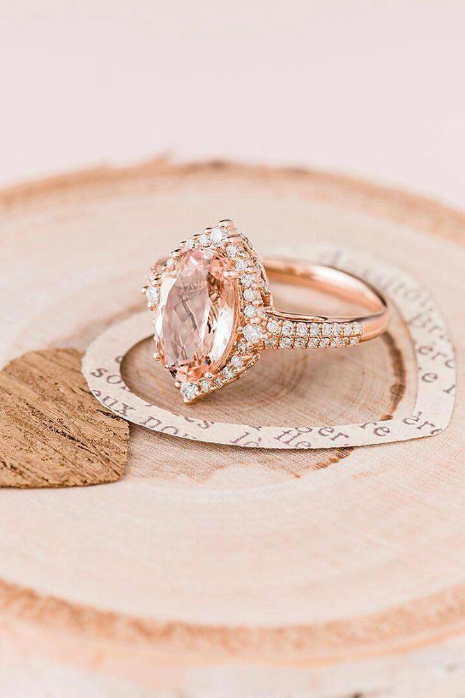 rose gold engagment rings marquise cut halo