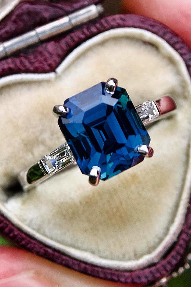 sapphire engagement rings emerald cut solitaire white gold