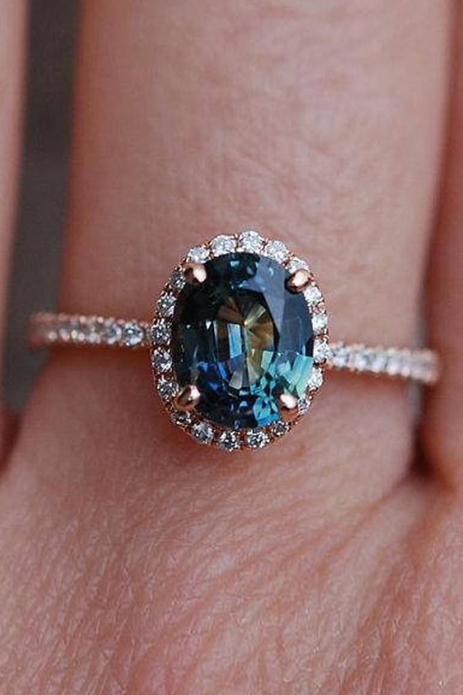 sapphire engagement rings halo oval cut pave band