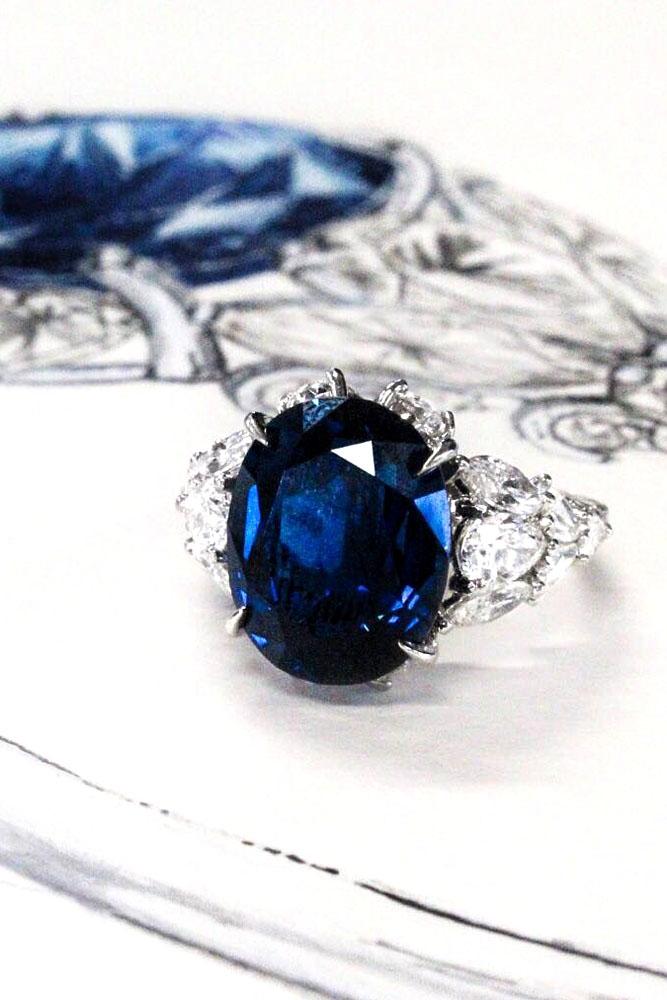 sapphire engagement rings oval center stone white gold diamond