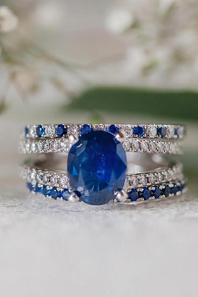 sapphire engagement rings oval cut pave band