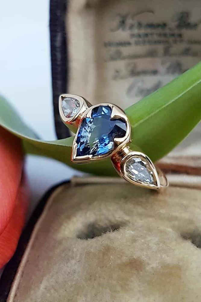 sapphire engagemen rings pear cut sapphirestone diamonds three stones