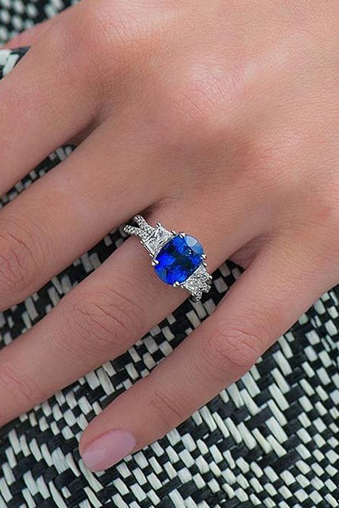 sapphire engagement rings solitaire split white pave band