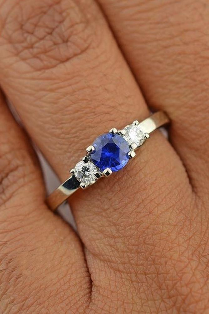 sapphire engagement rings three stones round cut white gold