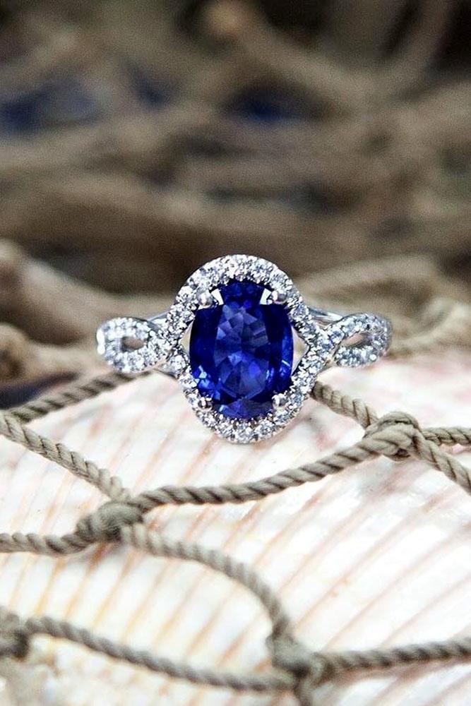 sapphire engagement rings twist white gold diamond halo white gold