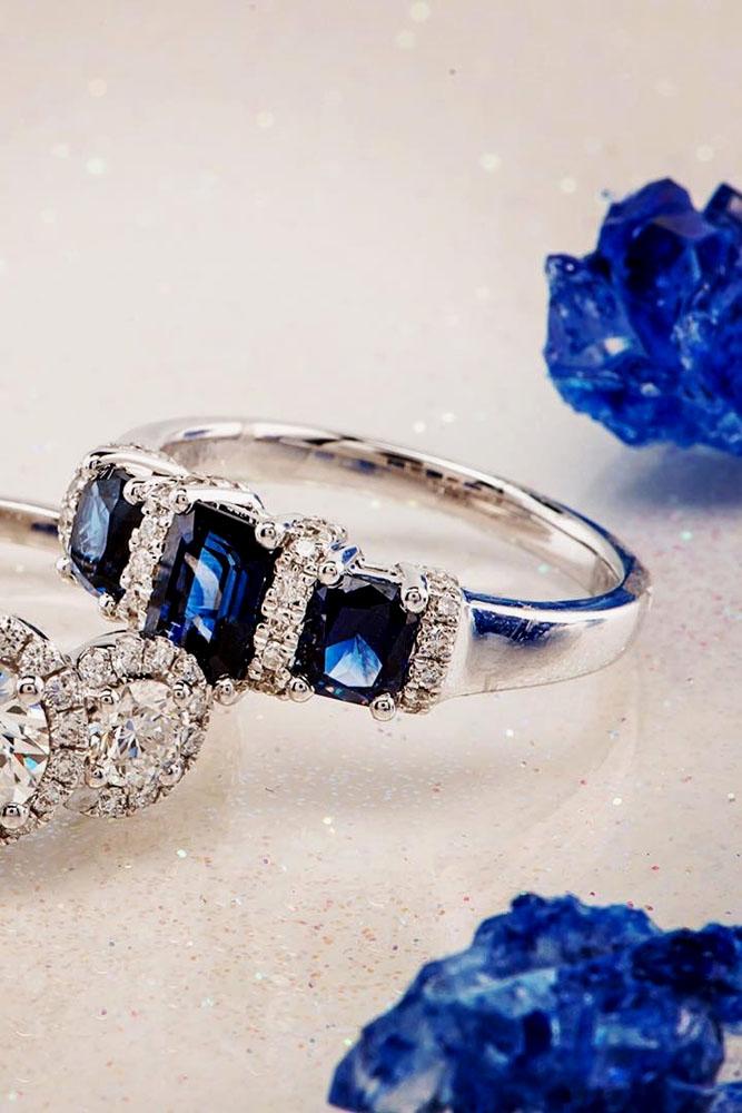 sapphire engagement rings white gold three stone with diamonds
