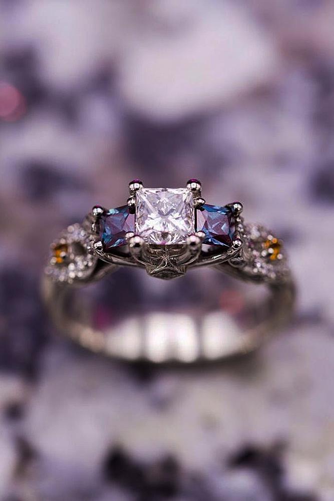 unique engagement rings princess cut gold modern