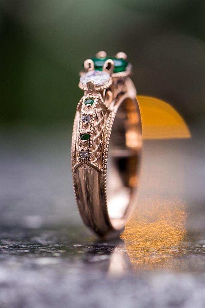 unique engagement rings round cut gemstone rose gold