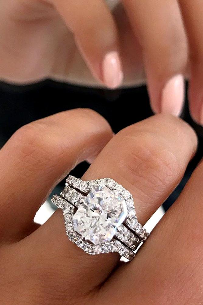unique engagement rings white gold halo pave band