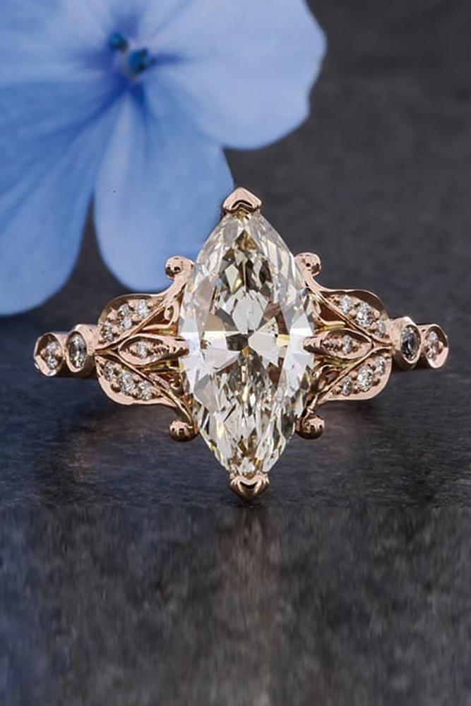 vintage engagement rings marquise cut diamond rose gold