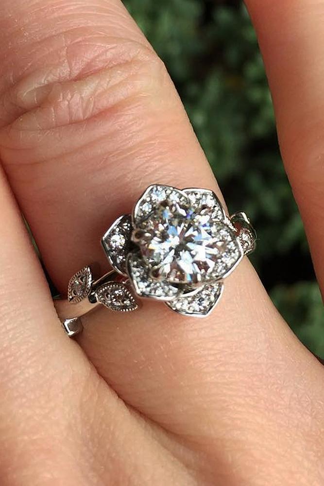 vintage engagement rings round cut floral halo