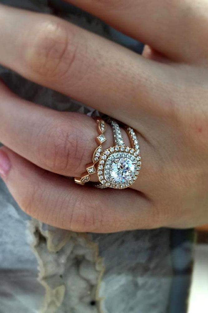 wedding ring sets halo round cut diamond pave band
