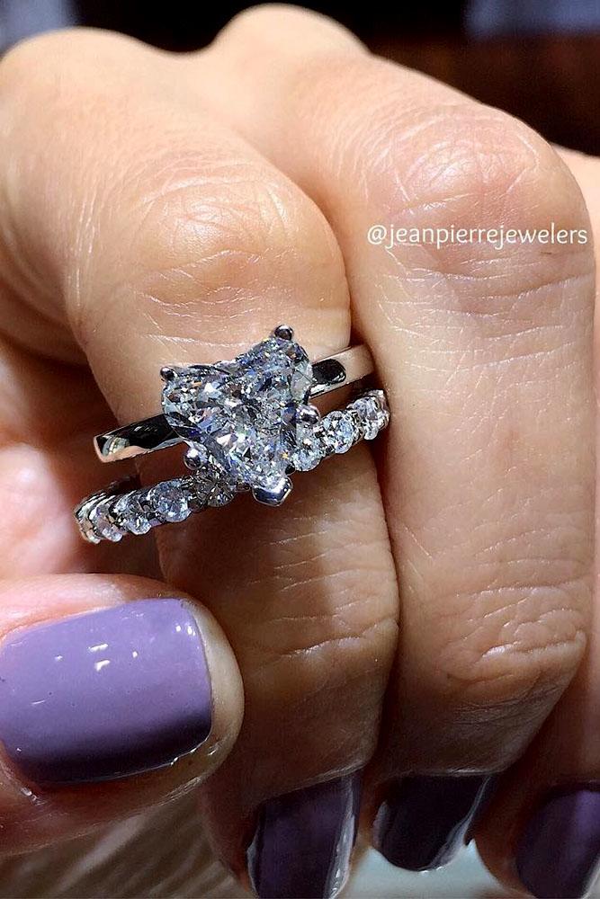 wedding ring sets heart diamond white gold pave band