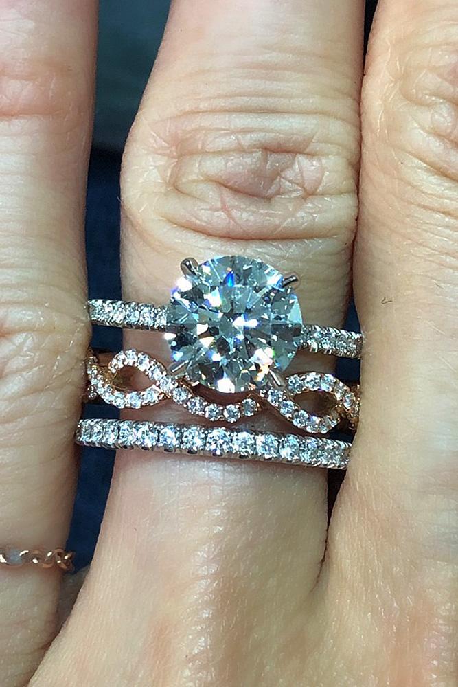 wedding ring sets pave band round cut solitaire diamond twist