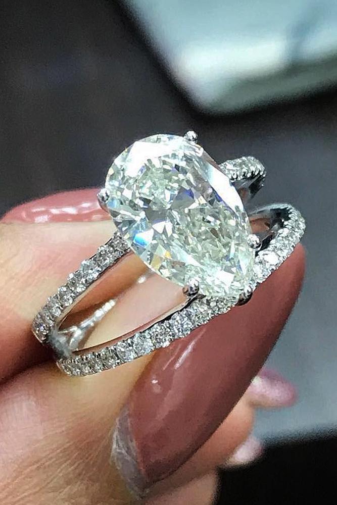 wedding ring sets pear cut solitaire pave band white gold