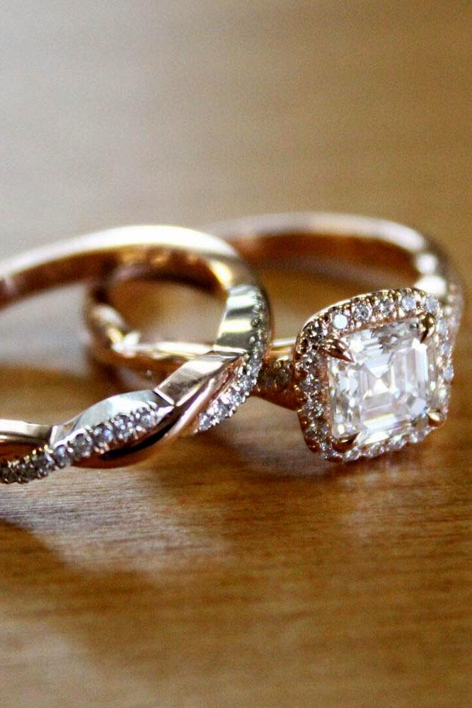 wedding ring sets rose gold halo diamond