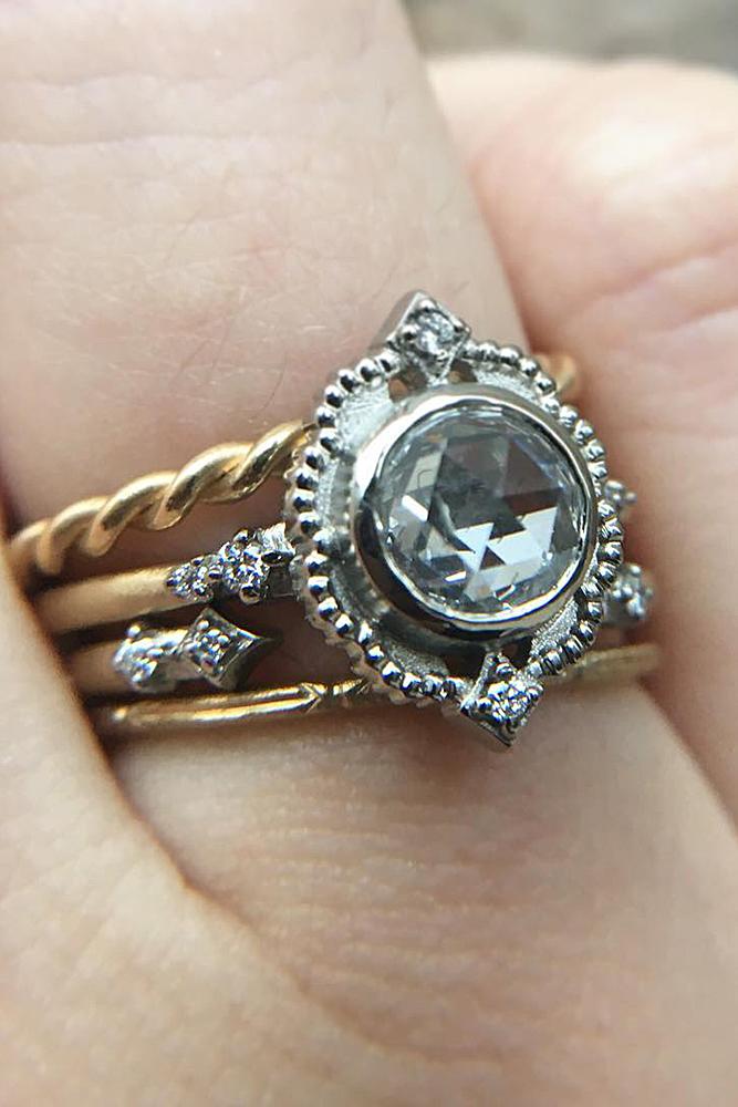 wedding ring sets round cut diamond vintage setting