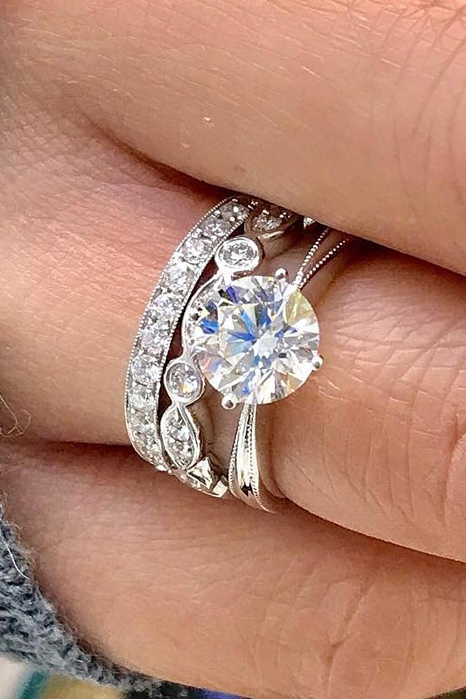 wedding ring sets round cut diamond white gold