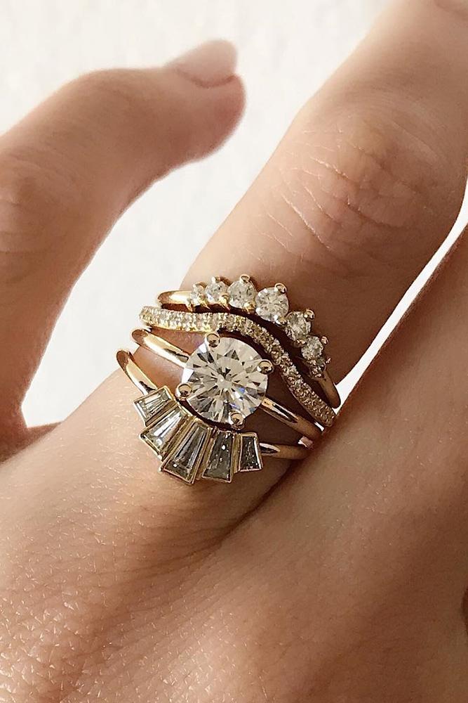 wedding ring sets round unique rose gold