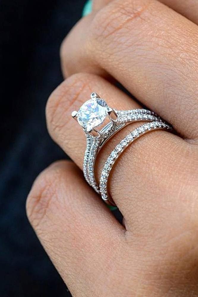 wedding ring sets solitaire round cut white gold