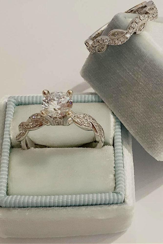 wedding ring sets vintage white gold round cut center stone