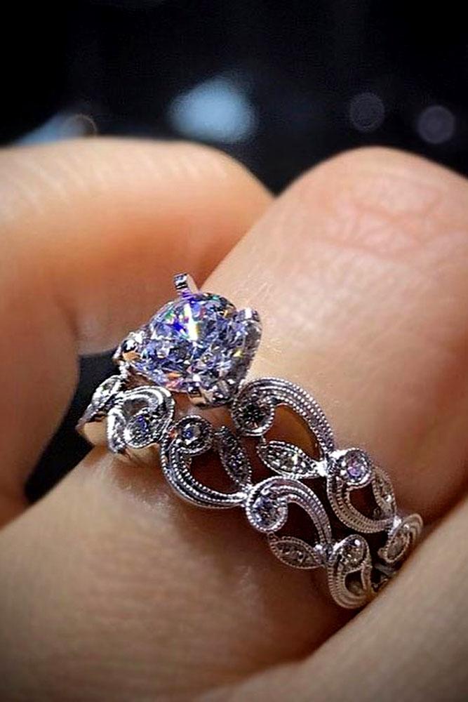 wedding ring sets vintage white gold round diamond