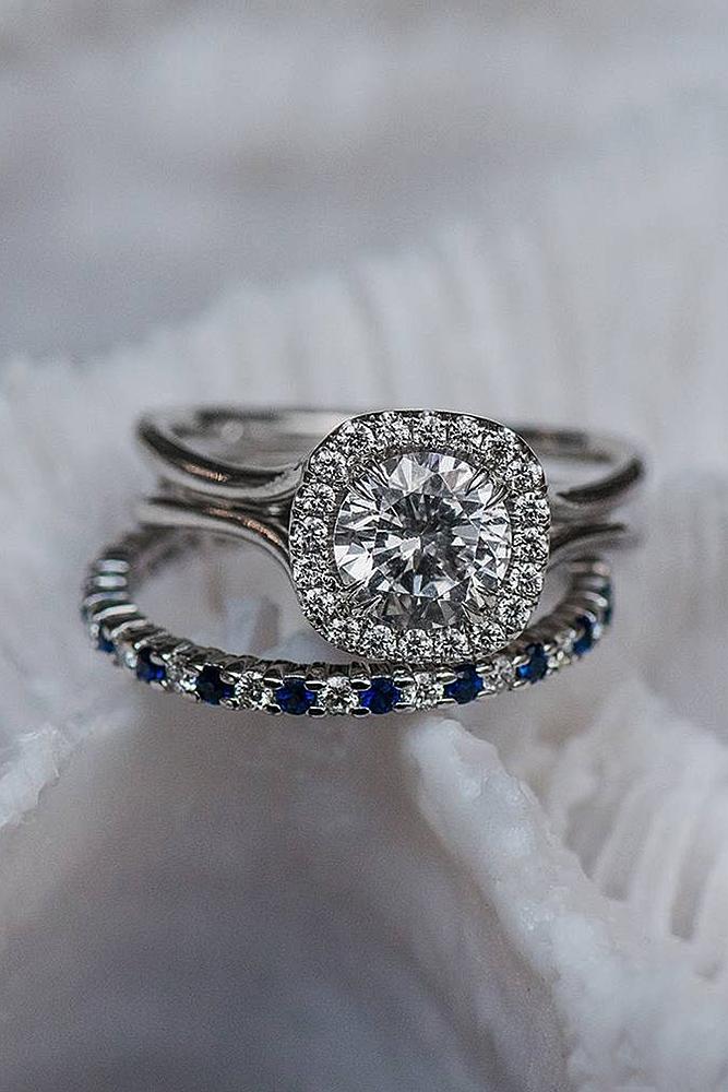 wedding ring sets white gold diamond pave band round cut