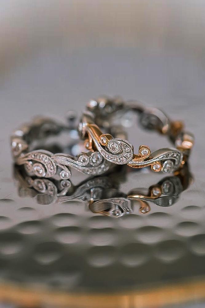 wedding rings set diamonds mixed metals gold vintage