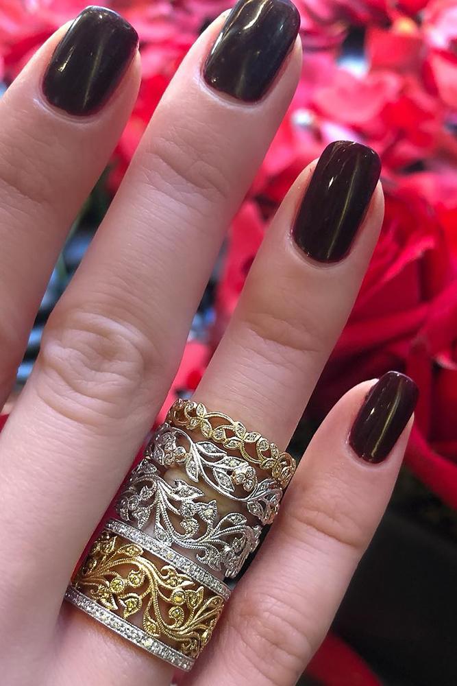 wedding rings set floral gold platinum