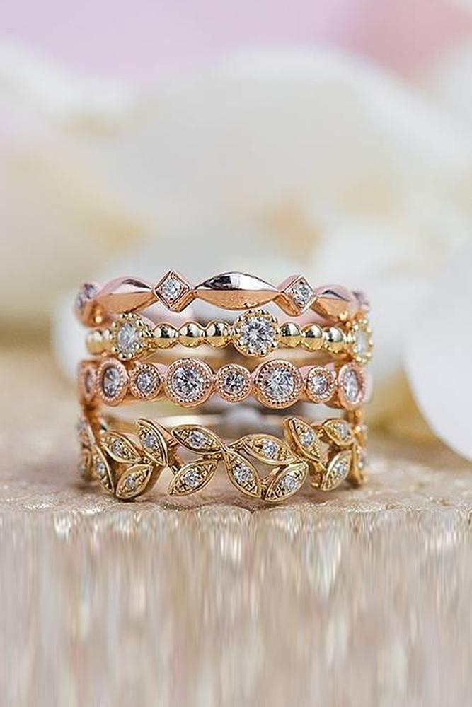 wedding rings set rose gold diamond twisted