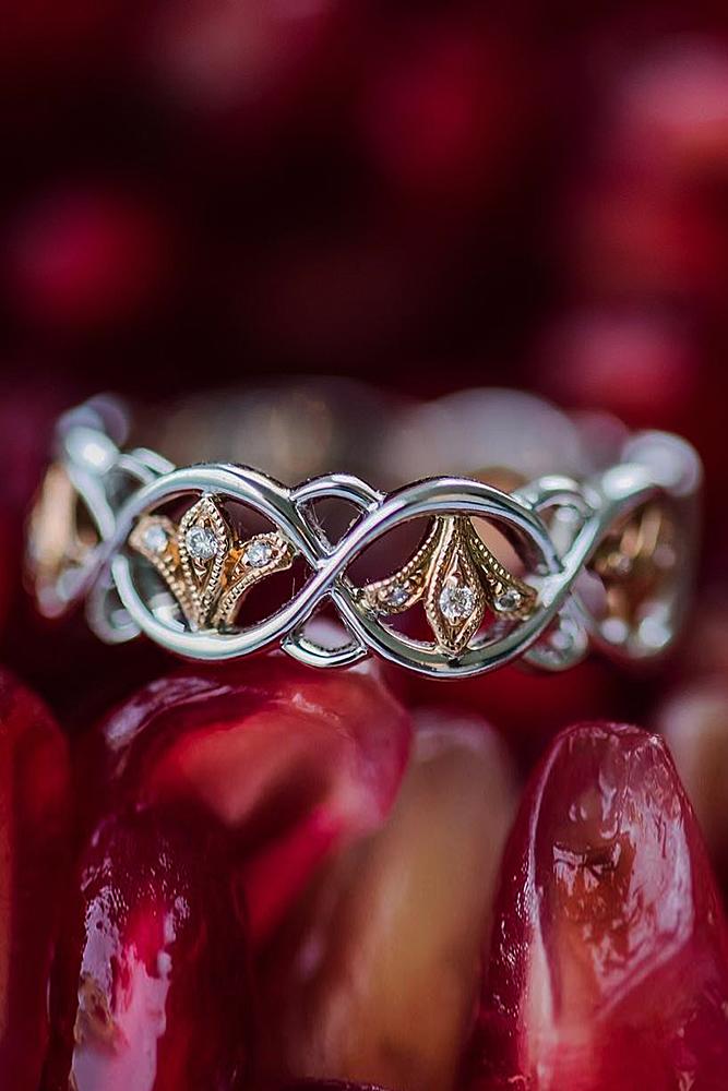 wedding rings set rose gold white gold vintage twist