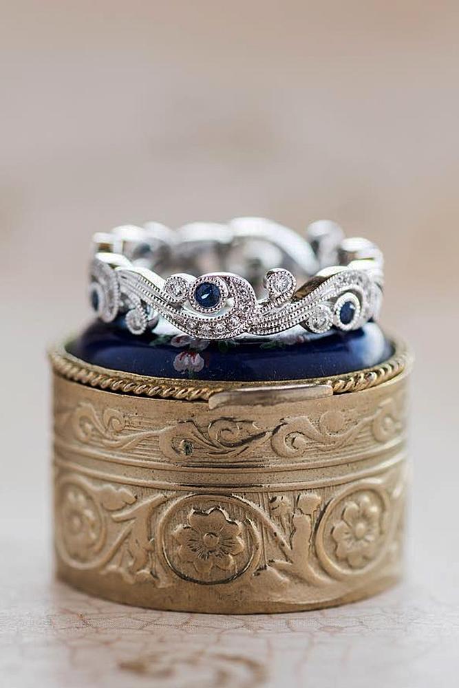 wedding rings set white gold vintage sapphires