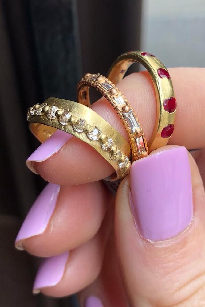 wedding rings set yellow gold gems ruby