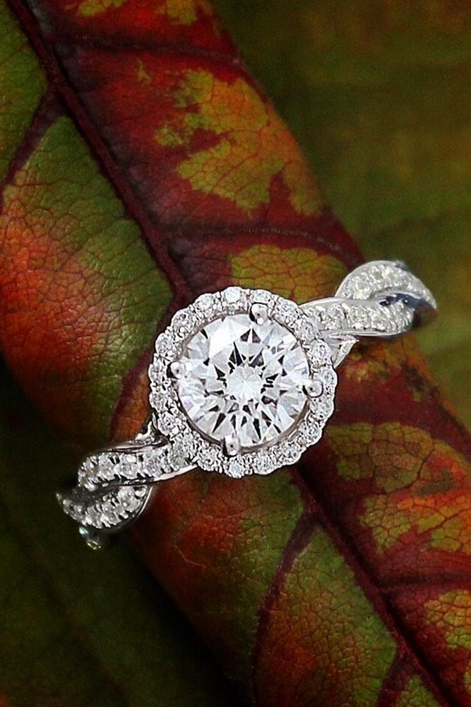best engagement rings white gold round cut diamond halo twisted bands sparkling