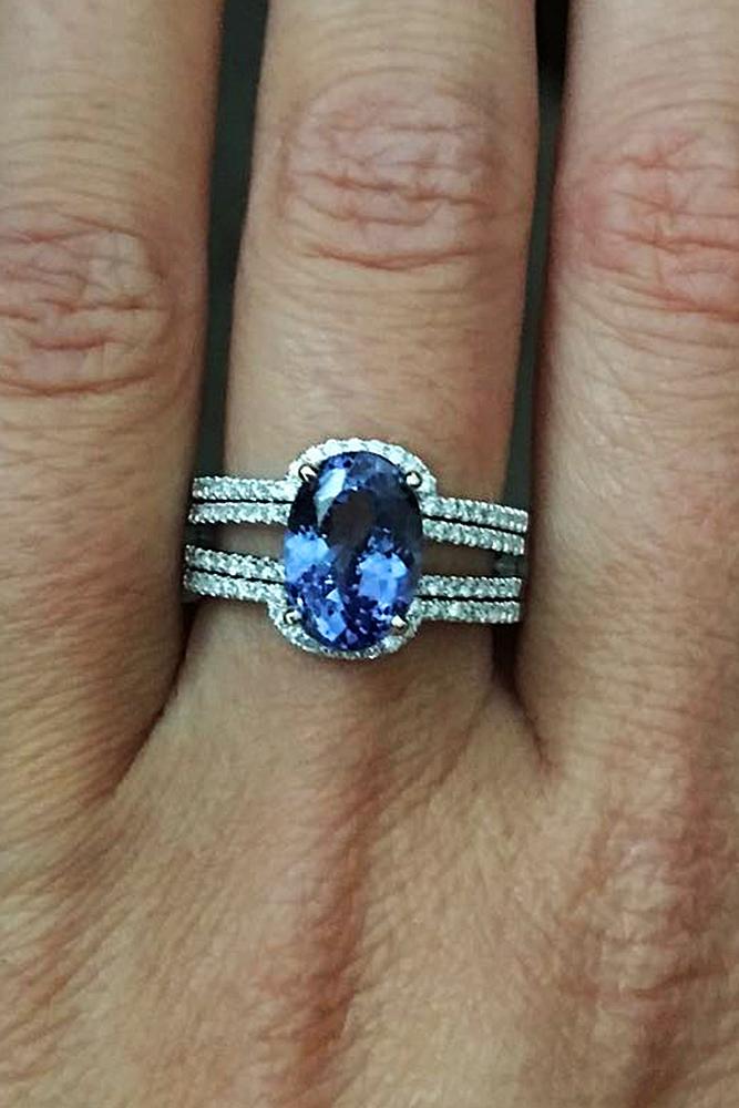 colored engagement rings oval cut unique split white gold