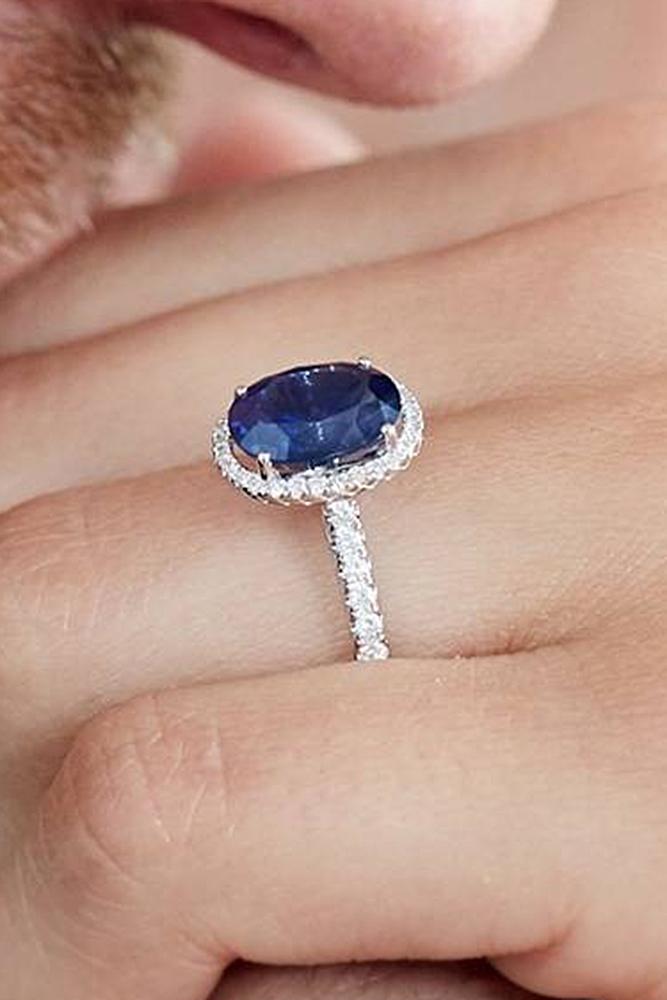 colored engagement rings pave band white gold oval cut halo