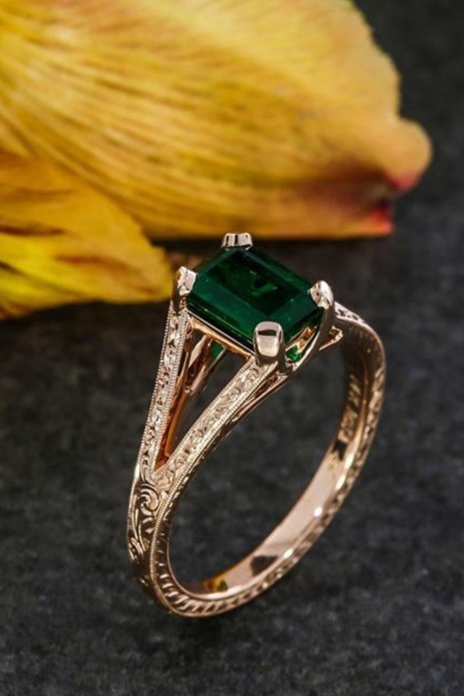 colored engagement rings rose gold center emerald shank band